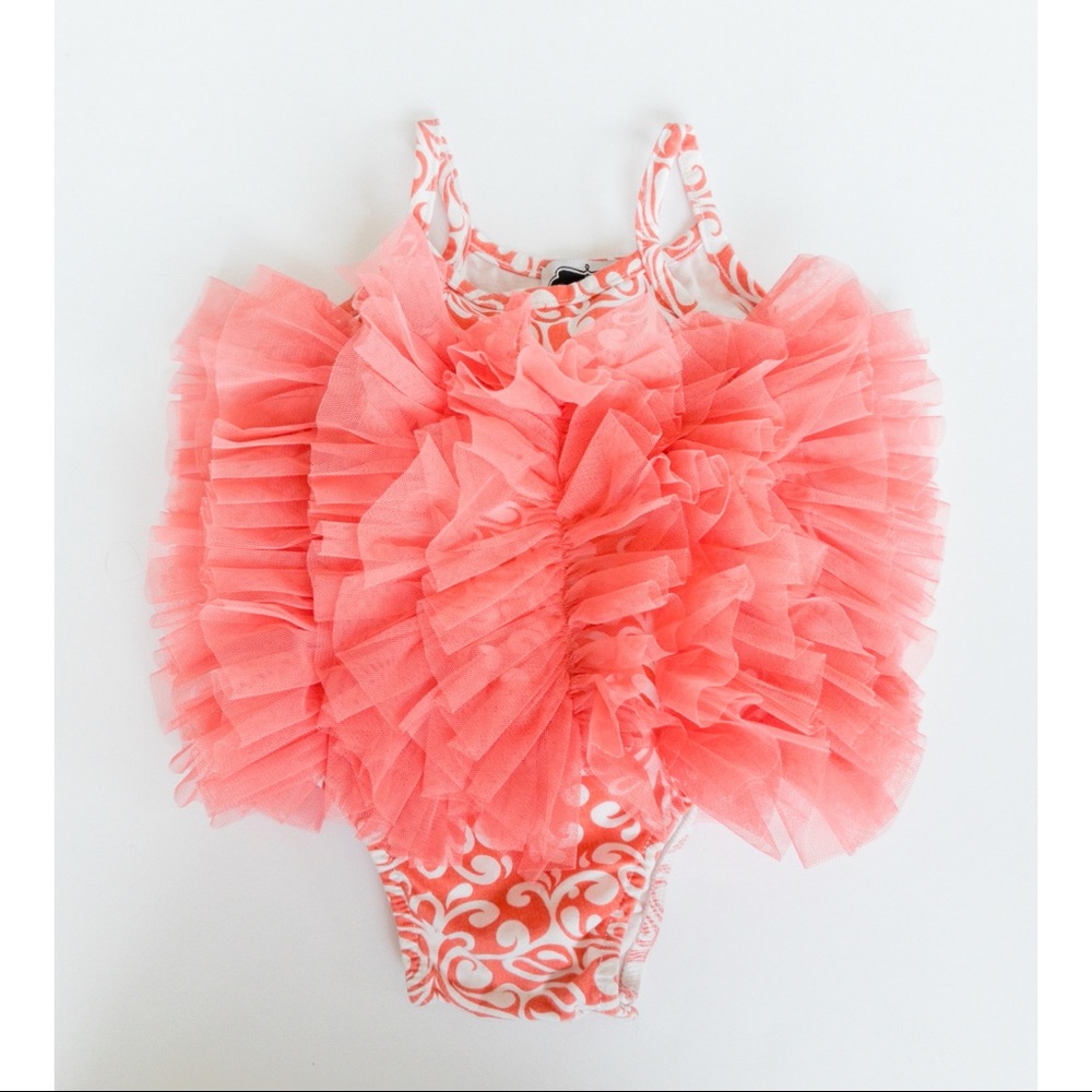 Mudpie 6-9 months Peach Frilly Onzie